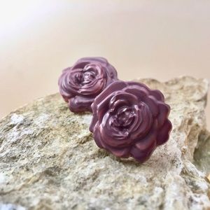 Acrylic Resin Purple Rose Floral Stud Earrings
